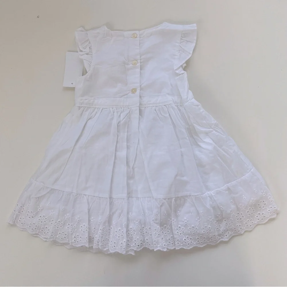 Osh Kosh B’gosh Baby Girl White Flutter Sleeve Eyelet Dress Size 18 Months NWT